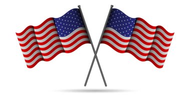 Two crossed United States (USA) national flag. Waving American Flag in 3D style. Vector illustration.EPS10