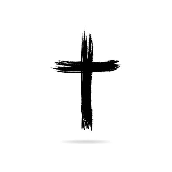Cross painted brushes. Church of Jesus Christ logo. Hand drawn black grunge cross icon, simple Christian cross sign, hand-painted cross symbol isolated on white background.