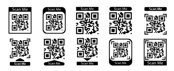 Qr code vector set.Scan qr code icon.  Barcode smartphone id icon. QR code for payment, mobile app and identification. Cellphone qrcode banner. Scan me phone tag.