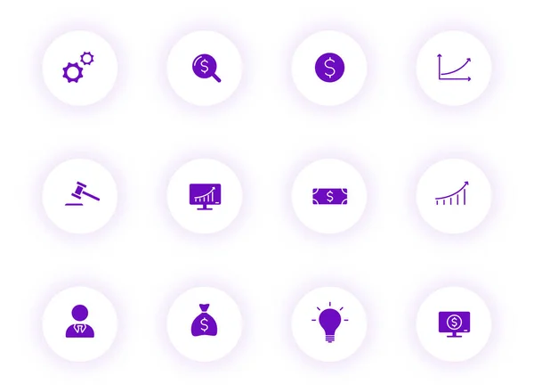 business purple color vector icons on light round buttons