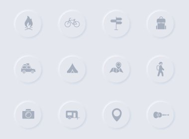 yuvarlak düğmeler üzerinde gri vektör simgeleri kamp