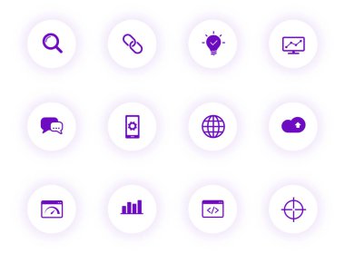 düğmeler üzerinde seo mor renk vektörü simgeleri