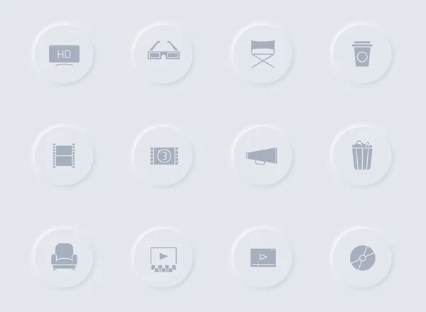 Cine iconos vectoriales grises en botones redondos — Archivo Imágenes Vectoriales