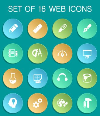 Renkli yuvarlak üzerinde yaratıcı süreç ağ simgeleri