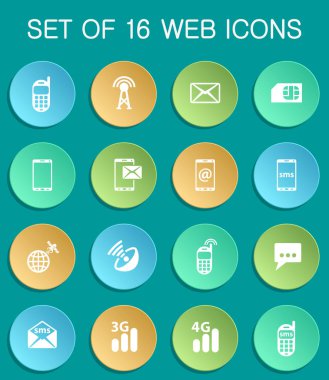 renkli yuvarlak üzerinde mobil bağlantı ağ simgeleri