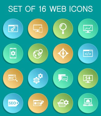 seo web icons on colorful round