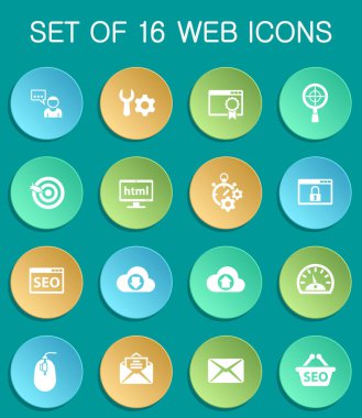 seo web icons on colorful round