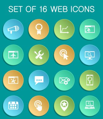 seo web icons on colorful round