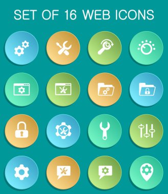 settings web icons on colorful round