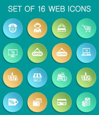 shopping web icons on colorful round