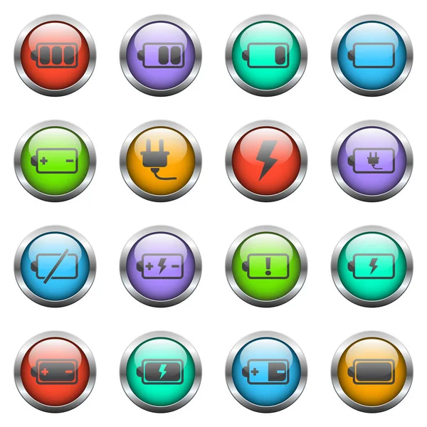 Εικονίδια Διάνυσμα Μπαταρίας Στο Χρώμα Γυάλινα Κουμπιά — Διανυσματικό Αρχείο