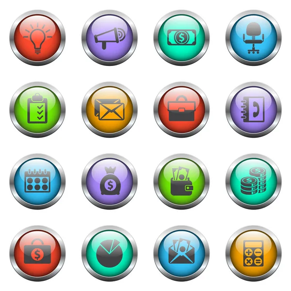 Business Διανυσματικά Εικονίδια Στο Χρώμα Γυάλινα Κουμπιά — Διανυσματικό Αρχείο