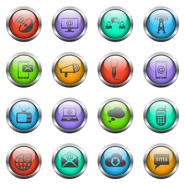 Iconos Vectoriales Comunicación Botones Vidrio Color — Vector de stock