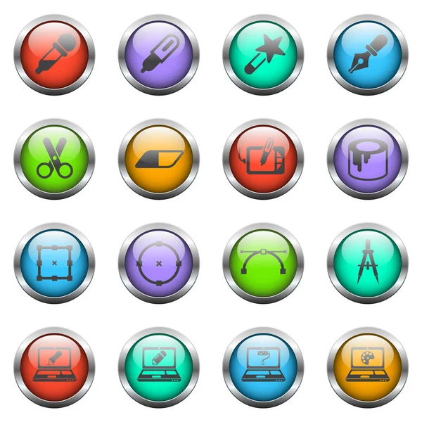 Design Vector Icons Color Glass Buttons — Stock Vector