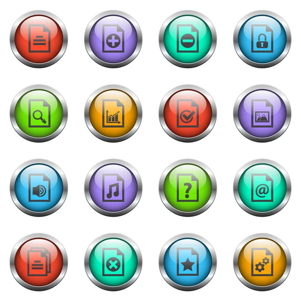 Documents Vector Icons Color Glass Buttons — Stock Vector