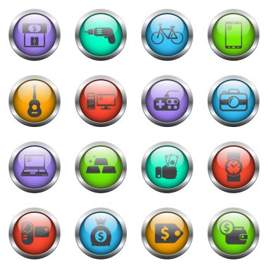 Renkli cam düğmelerde rehinci dükkanı vektör simgeleri