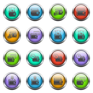 Renkli cam düğmelerde cüzdan vektör simgeleri