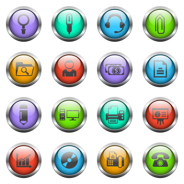 Иконки Офисных Векторов Кнопках Цветного Стекла — стоковый вектор