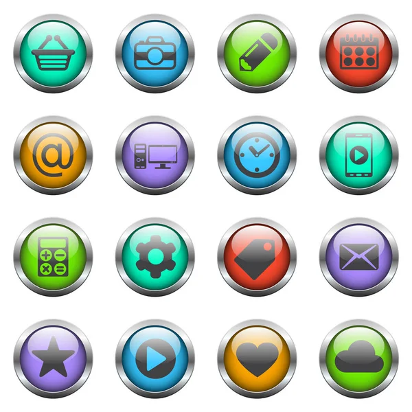 Εικονίδια Διάνυσμα Κοινωνικών Μέσων Χρωματιστά Κουμπιά Γυαλιού — Διανυσματικό Αρχείο