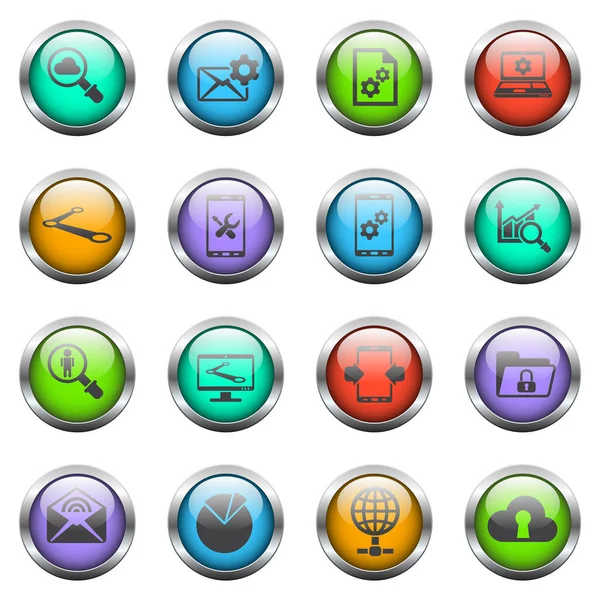 Κοινωνικά Διανυσματικά Εικονίδια Δικτύου Χρωματιστά Κουμπιά Γυαλιού — Διανυσματικό Αρχείο