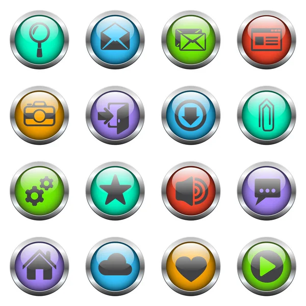 User Interface Vector Icons Color Glass Buttons — Stock Vector