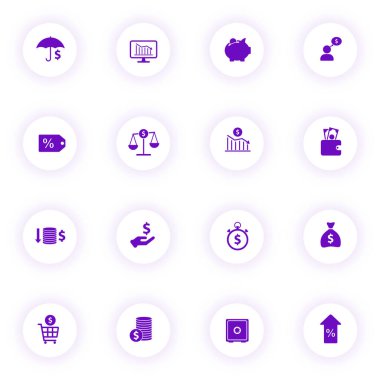 Ekonomi mor renk vektörü simgeleri