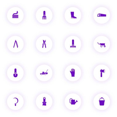 bahçe araçları mor renk vektör simgeleri