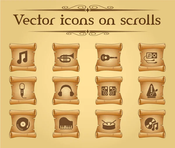 Музыка Простые Векторные Иконки Древних Свитках — стоковый вектор