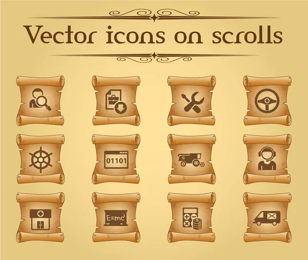 Recherche Emploi Icônes Vectorielles Simples Sur Les Parchemins Anciens — Image vectorielle