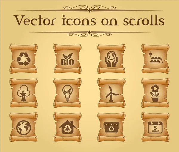 День Окружающей Среды Простые Векторные Иконки Древних Свитках — стоковый вектор