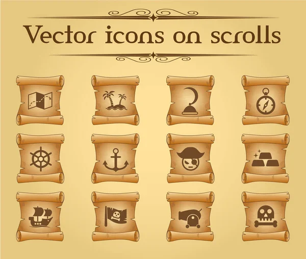 Пираты Простые Векторные Иконки Древних Свитках — стоковый вектор