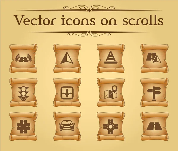 Camino Iconos Vectoriales Simples Rollos Antiguos — Vector de stock