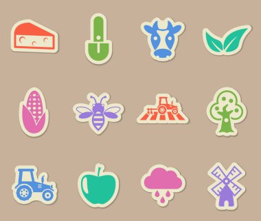 kağıt çıkartmaları üzerinde tarımsal renk vektörü simgeleri