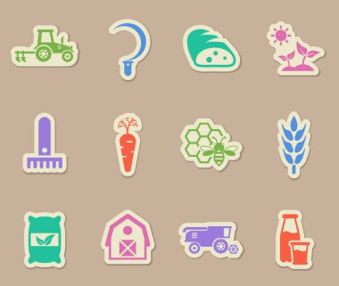 kağıt çıkartmaları üzerinde tarımsal renk vektörü simgeleri