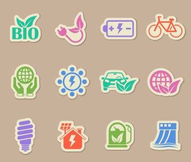 Kağıt çıkartmaları üzerinde alternatif enerji renk vektörü simgeleri