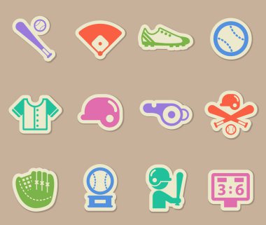 Kağıt çıkartmalarında beyzbol renk vektörü simgeleri