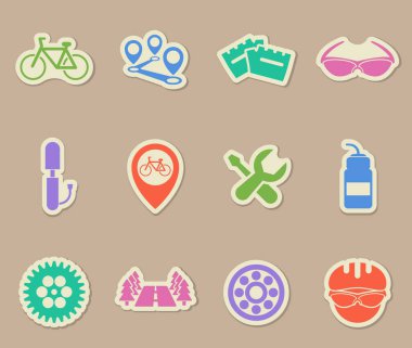 Kağıt çıkartmaları üzerinde bisiklet rengi vektör simgeleri