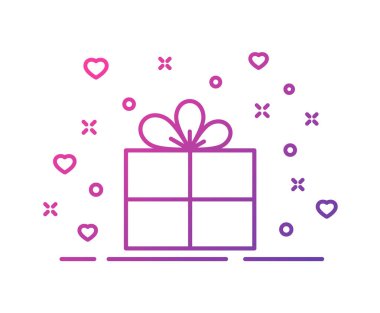 Hediye kutusu çizimi düz renk çizimi. Hediye kutusu mor renk gradyanı çizimi beyaz arkaplanda izole edildi. Web, mobil uygulama ve ui tasarımı için hediye kutusu çizimi. Tatil kavramı