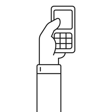 Beyaz arka planda izole edilmiş cep telefonu illüstrasyonu. Web ve ui iş tasarımı için siyah dokunuşlu taslak vektör çizimi