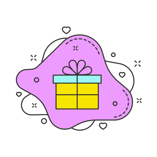 Gift box on purple fluid bubble shape color vector illustration — Stok Vektör