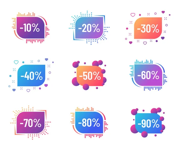 discounts from 10 to 90 percents on modern vector shapes with color gradients vector illustration