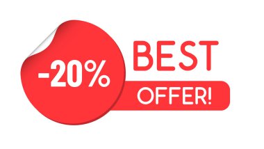 En iyi teklif kırmızı indirimli çıkartma reklam mektupları. beyaz arkaplanda izole edilmiş etiket