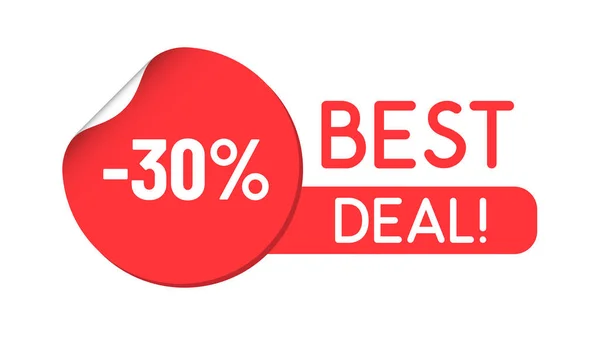 Best deal rode korting sticker promo belettering. gebogen label geïsoleerd op witte achtergrond — Stockvector