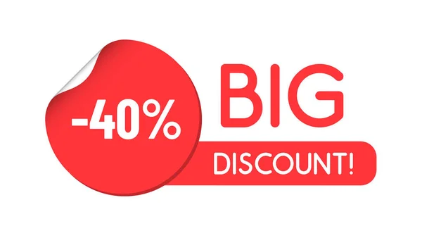 Big discount red discount sticker promo lettering. bent label isolated on white background — ストックベクタ