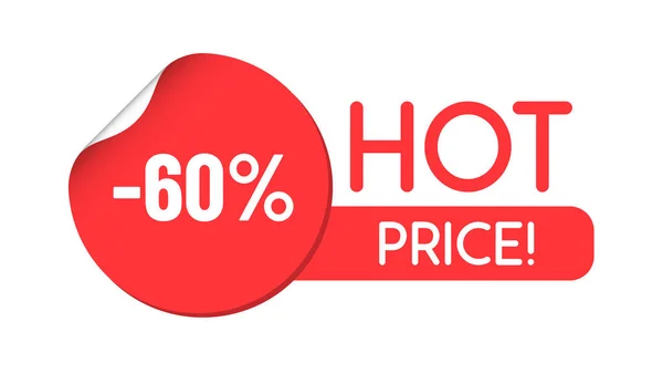 Hot price rood korting sticker promo belettering. gebogen label geïsoleerd op witte achtergrond — Stockvector
