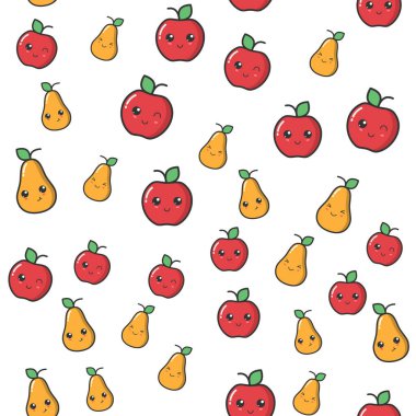 kawaii elmalı ve limonlu şirin siyah gözlü, pürüzsüz desenli. Duygusal yüzlü kawaii meyvesi kusursuz desenli.
