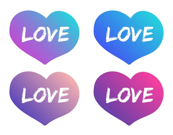 ハートカラーベクトルイラストのラブレタリング 愛のレタリングベクトルイラストとトレンディな色グラデーションハート形 バレンタインデーのアイコンを手描き 愛と関係の概念 — ストックベクタ