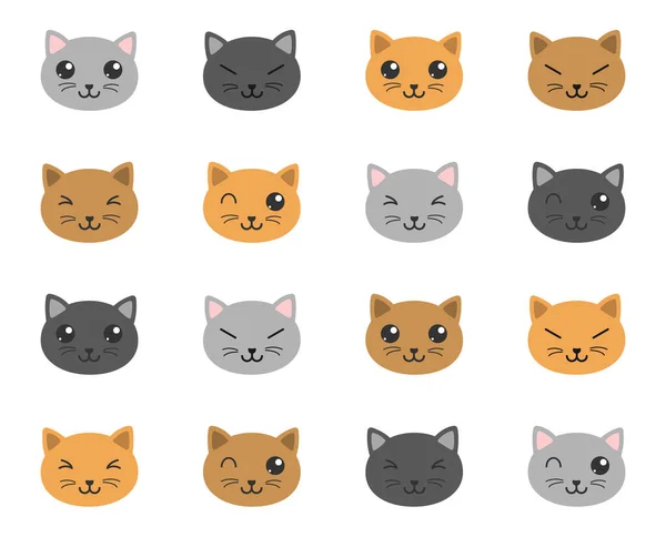 Lindo Kawaii Gatos Color Plana Vector Ilustraciones Sobre Fondo Blanco — Archivo Imágenes Vectoriales