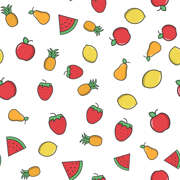 Fruits Color Seamless Pattern Filled Vector Fruits Apple Pear Watermelon — Vetor de Stock