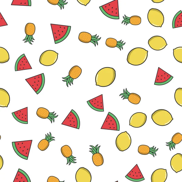 Meyve rengi kusursuz desen. vektör meyveleri. Karpuz, limon, ananas deseni